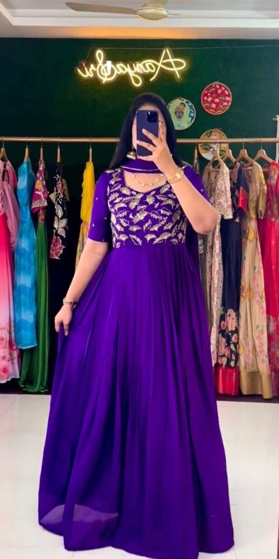 Stylish Violet Color Georgette thread with Sequence Work Gown