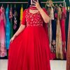 Stylish Red Color Georgette thread with Sequence Work Gown