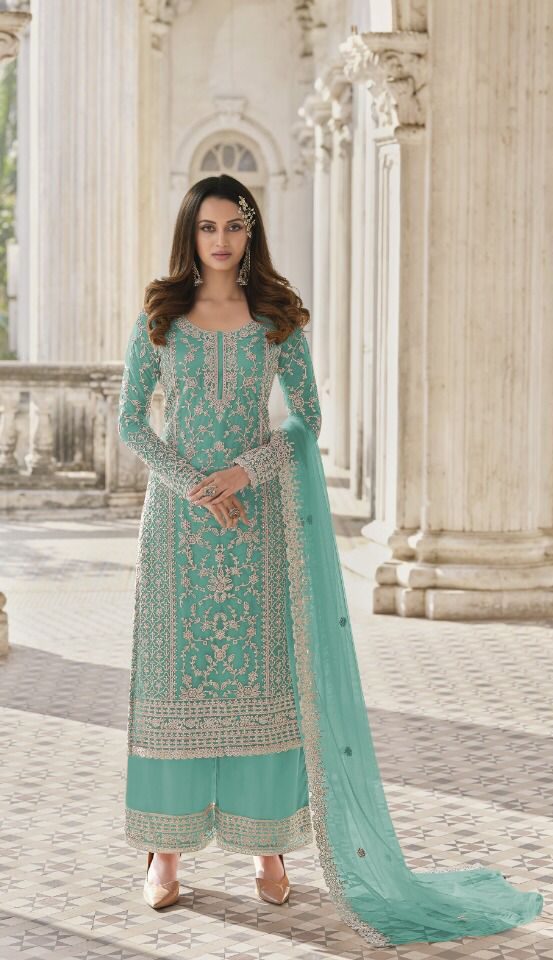 green emerald velvet dress Festive Attractive Sea Green Heavy Silk Sharara Suit