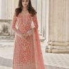 Adorable Pink Color Butterfly Net And Embroidery Work Sharara