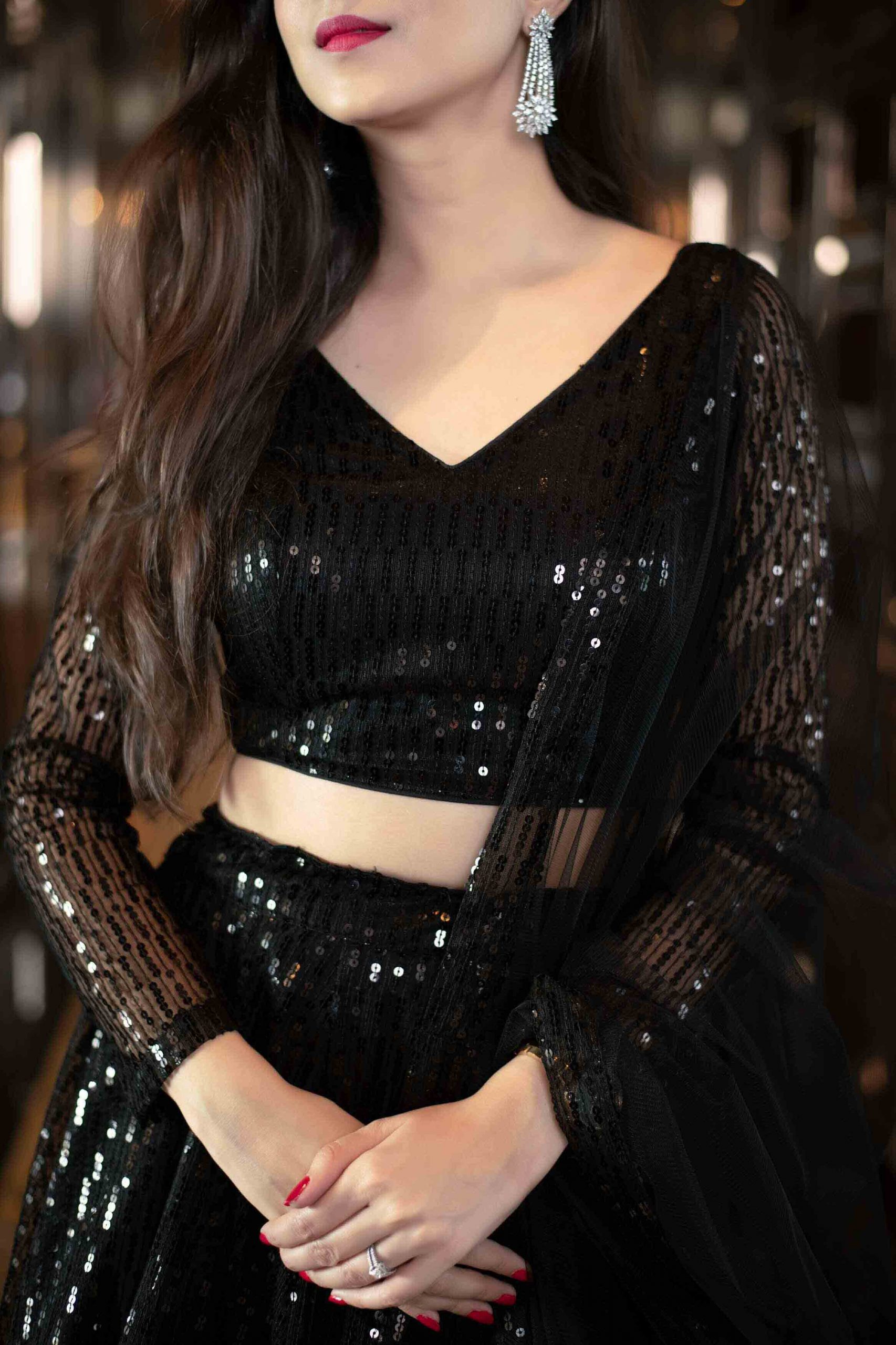 RC-190 Black Lehenga :- Fabric : Heavy Net With Thread Embroidery And Heavy Sequence Work. Blouse :- Fabric : Georgette With Sequence Work | Lehenga, Bollywood Lehenga, Creative Lehenga, Designer Lehenga, Embroidered Lehenga, Party Wear Lehenga