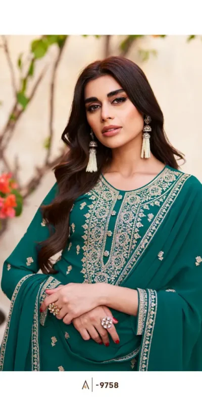 Fc Zohara 9758 Green Top : Georgette Work : Heavy Embroidery Designer Work Bottom : Santoon Wedding, Party, Festive @3249/- | Jump Suits, Salwar suit, Casual Suits, Creative suits, Designer Suits, Palazzo Suits, Party Wear Suits, Patiala Suits, Straight Suits