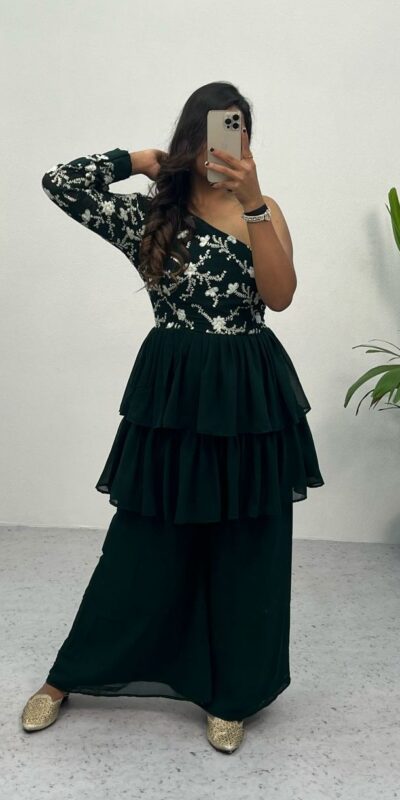 RC 263 Green Heavy Georgette Embroidery Sequence Work Plazzo Suit Casual, Wedding, Party, Festive, Events Etc. Expected Delivery? 4-6 Working Days @1749 | Salwar suit, Casual Suits, Creative suits, Designer Suits, Palazzo Suits, Party Wear Suits, Straight Suits