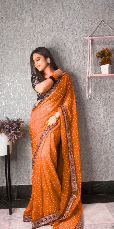 JR 543 Orange Color Printed Georgette With Sequence Embroidery Lace Saree Casual, Party Wear, Wedding, Events Etc. Expected Delivery 4-6 Working Days 1449/- | Sarees, Bollywood Sarees, Creative Sarees, Designer Sarees, Embroidered Sarees, Ethnic Saree, Modern Digital sarees, Party Wear Sarees