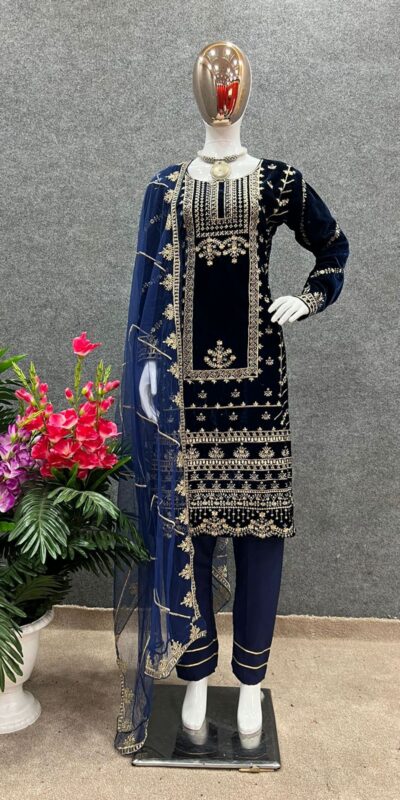 NSR-676 Navy blue Color Salwar Suit : Work : Embroidery Work Inner : Micro Cotton Traditional Wear, Wedding, Festive, Events. @1799/- | Jump Suits, Salwar suit, Casual Suits, Creative suits, Designer Suits, Palazzo Suits, Party Wear Suits, Straight Suits