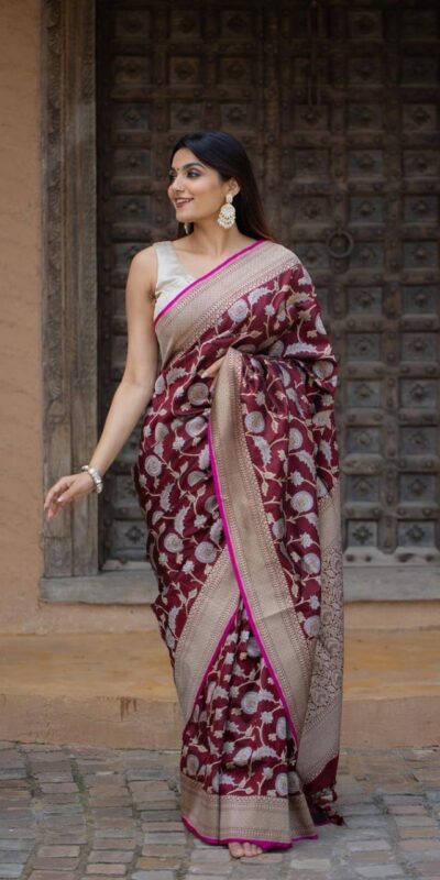 DDF VELLY Maroon Color Soft Lichi Silk With Ordinary Design Saree Casual, Party Wear, Wedding, Events Etc. Expected Delivery 4-6 Working Days 1499/- | Sarees, Bollywood Sarees, Creative Sarees, Designer Sarees, Embroidered Sarees, Ethnic Saree, Modern Digital sarees, Party Wear Sarees