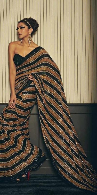 Deepika Padukone In Sabyasachi Gold & Black Color Saree