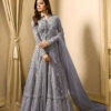 Drashti Dhami Grey Embroidered Georgette Net Anarkali Suit