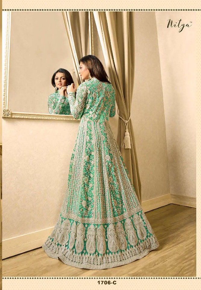 T 1706 Light GreenColor: Light GreenFabrics: Top Fabric :Georgette Bottom Fabric : Santoon Dupatta Fabric : NazmeenStitch Type: Semi-Sttiched | Anarkali Suits, Bollywood Anarkali, Creative-Anarkali, Designer Anarkali, Embroidered Anarkali, Party Wear Anarkali