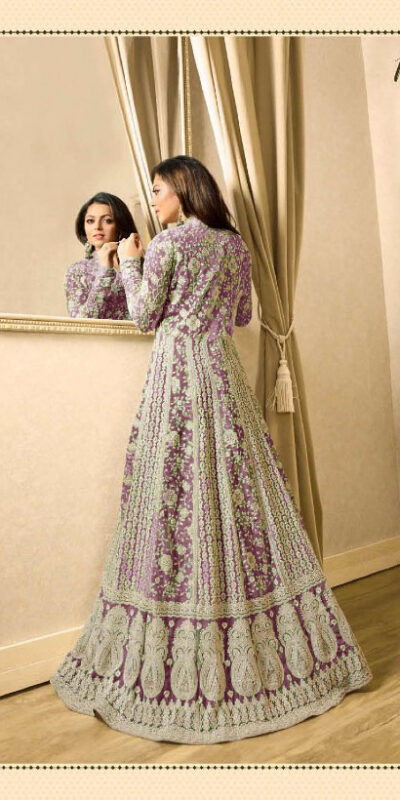 LT 1706 PurpleColor: PurpleFabrics: Top Fabric :Georgette Bottom Fabric : Santoon Dupatta Fabric : NazmeenStitch Type: Semi-Sttiched | Anarkali Suits, Bollywood Anarkali, Creative-Anarkali, Designer Anarkali, Embroidered Anarkali, Party Wear Anarkali
