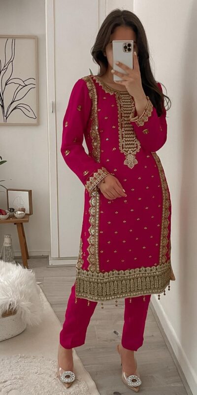 ZSR-3031 Red Color Top : Fox Georgette Work : Embroidery Sequence Work Inner : Micro Cotton Traditional Wear, Wedding, Festive, Events. @2199/- | Casual Suits, Jump Suits, Salwar suit, Creative suits, Designer Suits, Palazzo Suits, Party Wear Suits, Patiala Suits, Straight Suits