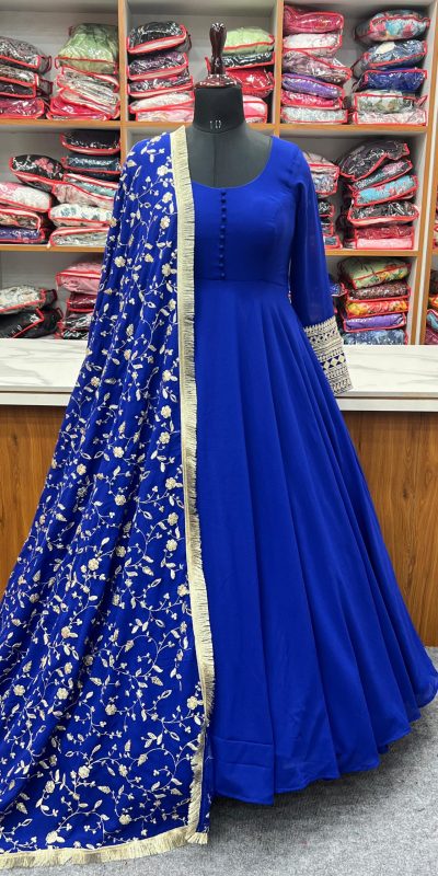 Fashionable Royal Blue Color Pure Soft Faux Georgette Anarkali Suit