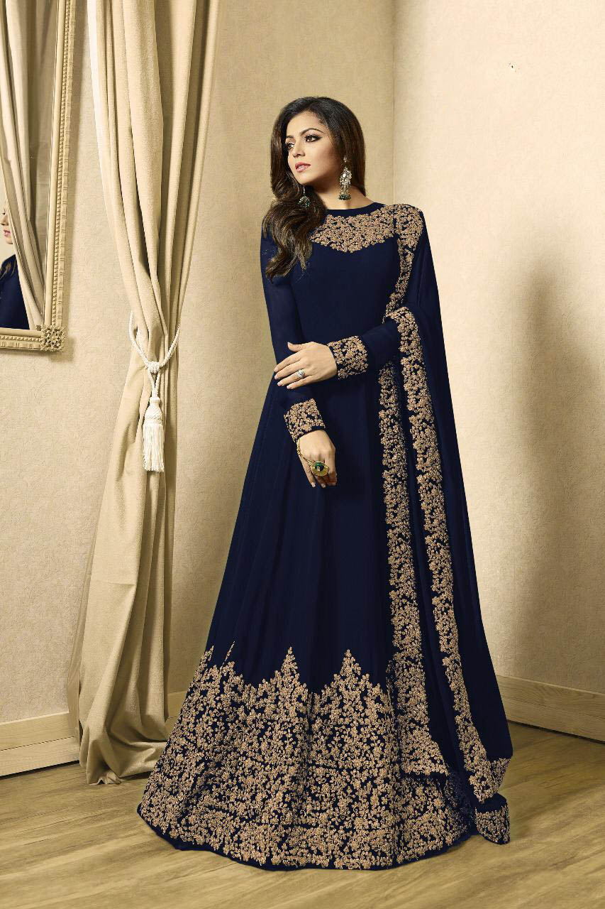 Color : BlueSet Content : 1 Top :: 1 Bottom :: 1 DupattaFabrics : Top Fabric :Georgette Bottom Fabric : Santoon Dupatta Fabric :Nazmeen | Anarkali Suits, Bollywood Anarkali, Creative-Anarkali, Designer Anarkali, Embroidered Anarkali, Party Wear Anarkali
