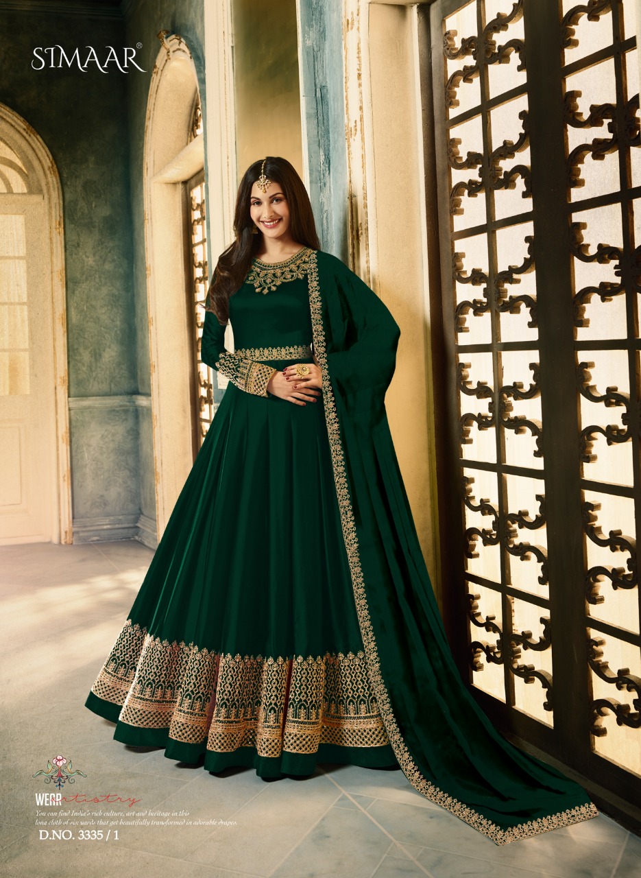 green emerald velvet dress Parrot Green Anarkali Salwar Suit in Soft Georgette with Pearl Lace