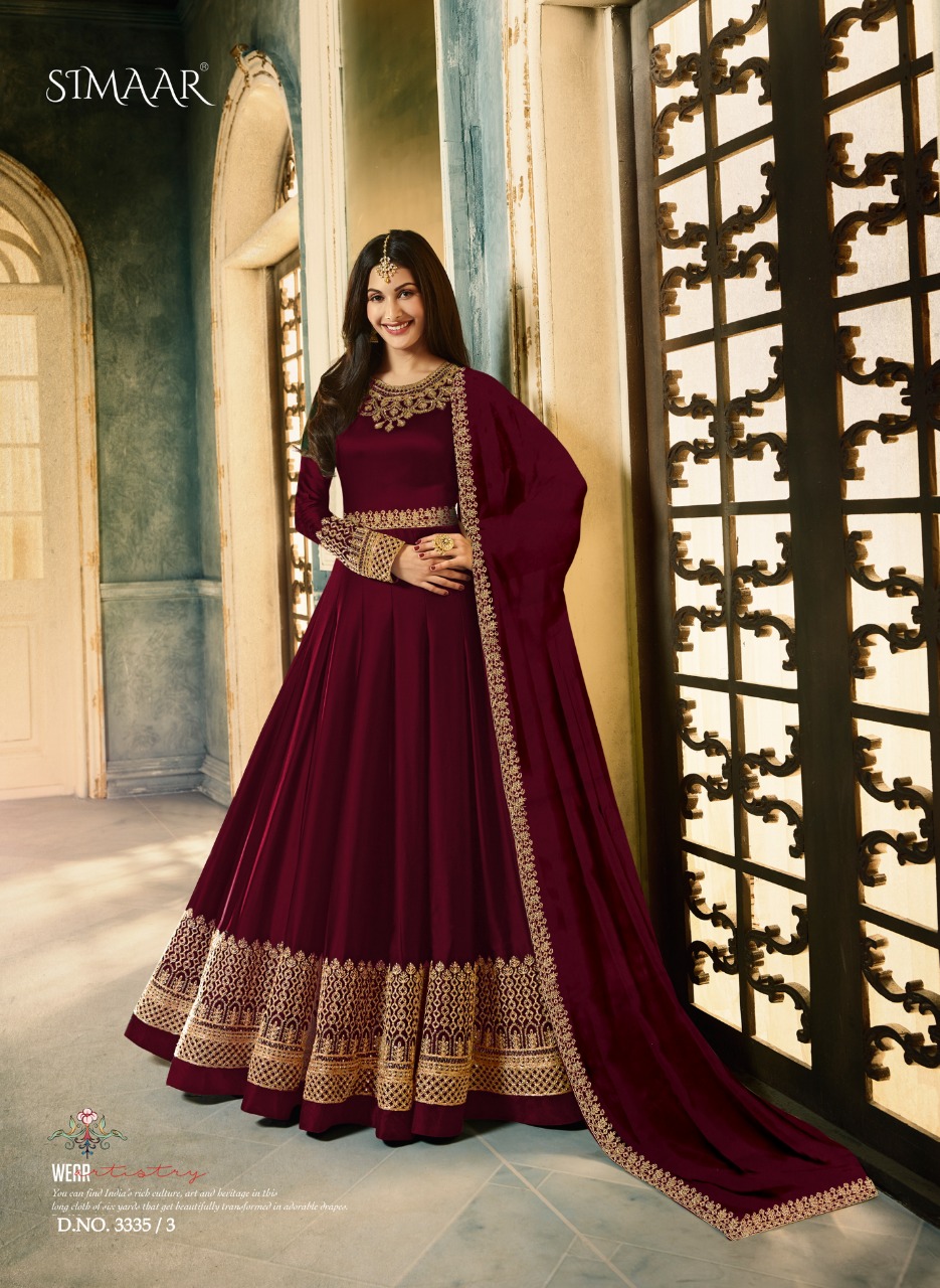 Glossy Simaar 3335 Maroon Color: Maroon Fabrics: Top :- Rangoli with Cording WorkSleeves:- Rangoli with Embroidered Work Dupatta:- Nazmin Embroidery Work | Anarkali Suits, Bollywood Anarkali, Creative-Anarkali, Designer Anarkali, Embroidered Anarkali, Party Wear Anarkali