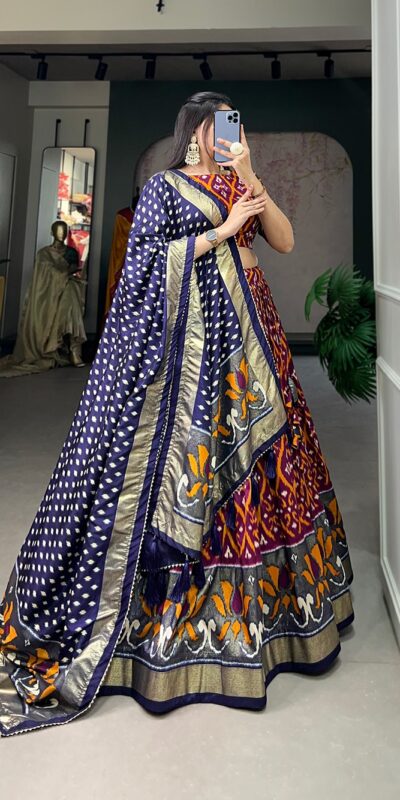 LNB 1615 Multi Color Tussar Silk Drawstring & Printed With Foil Print & Heavy Tassels Lehenga Choli ? Expected Delivery 4-6 Working Days 2449/- | Lehenga, Bollywood Lehenga, Creative Lehenga, Designer Lehenga, Embroidered Lehenga, Party Wear Lehenga