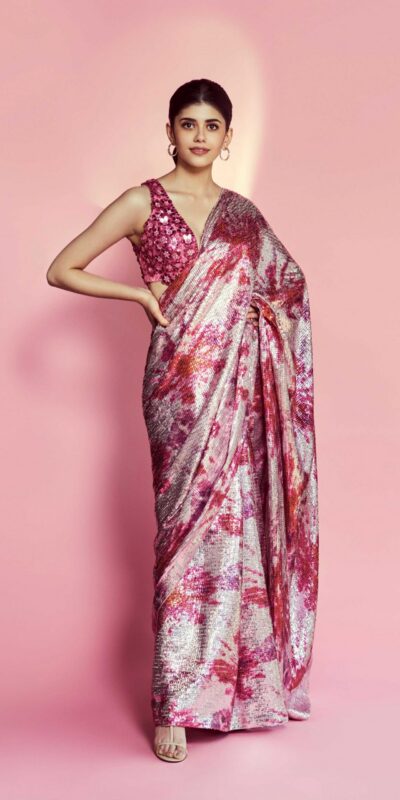 DF3173 Pink Saree : Light Weight Georgette Work : Heavy Digital Print Blouse: Georgette @1499 Sanjana Sanghi Pink Sequence Saree | Sarees, Bollywood Sarees, Creative Sarees, Designer Sarees, Embroidered Sarees, Party Wear Sarees