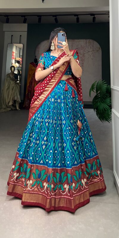 LNB 1615 Sky Blue Color Tussar Silk Drawstring & Printed With Foil Print & Heavy Tassels Lehenga Choli ? Expected Delivery 4-6 Working Days 2449/- | Lehenga, Bollywood Lehenga, Creative Lehenga, Designer Lehenga, Embroidered Lehenga, Party Wear Lehenga