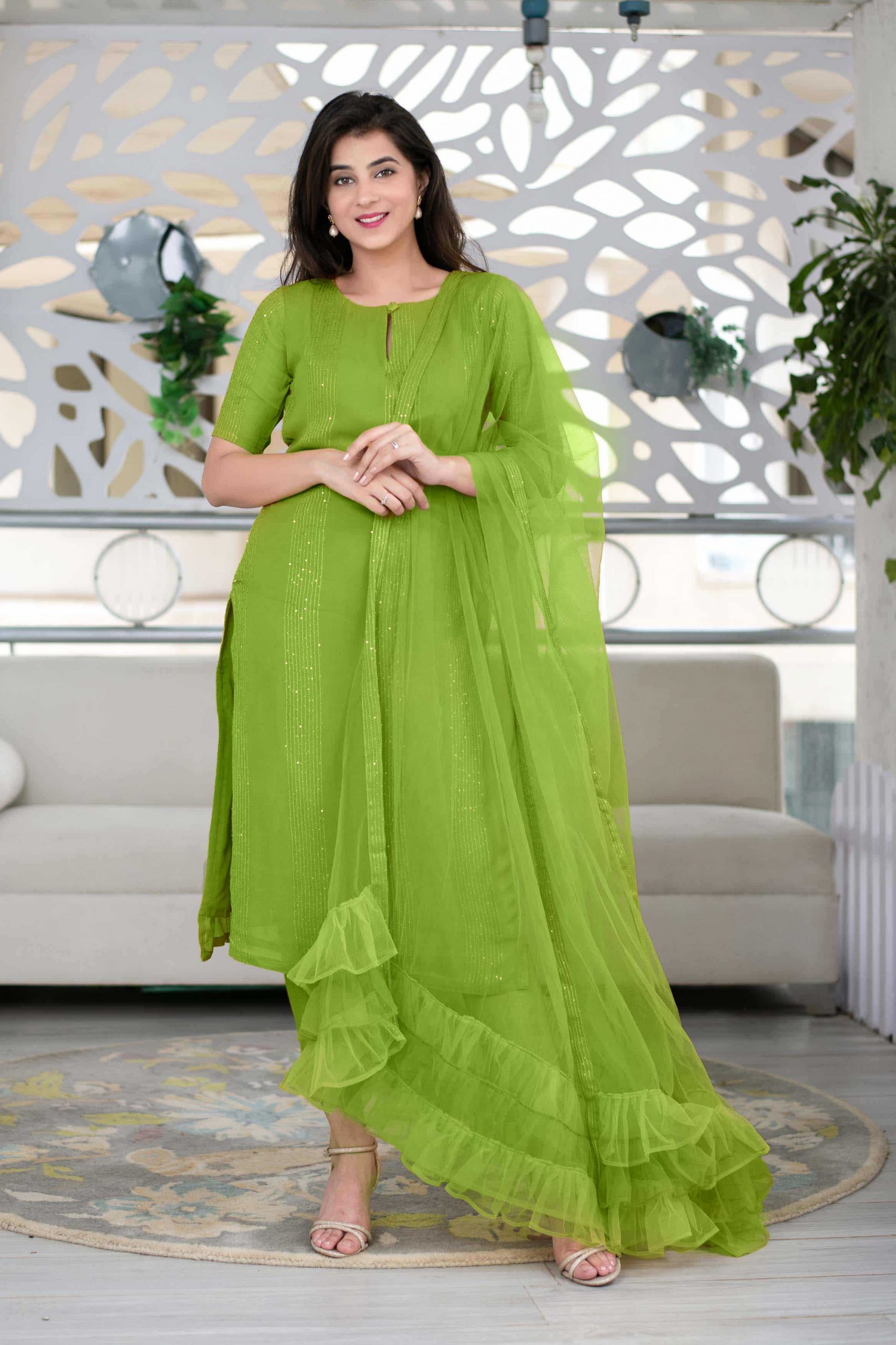 RTCKD 1040 Green Top: Heavy Rayon Dupatta: Net Work: Fancy Thread Embroidery Sequence Work Party, Wedding, Festive @1649/- Only | Salwar suit, Casual Suits, Creative suits, Designer Suits, Party Wear Suits, Straight Suits