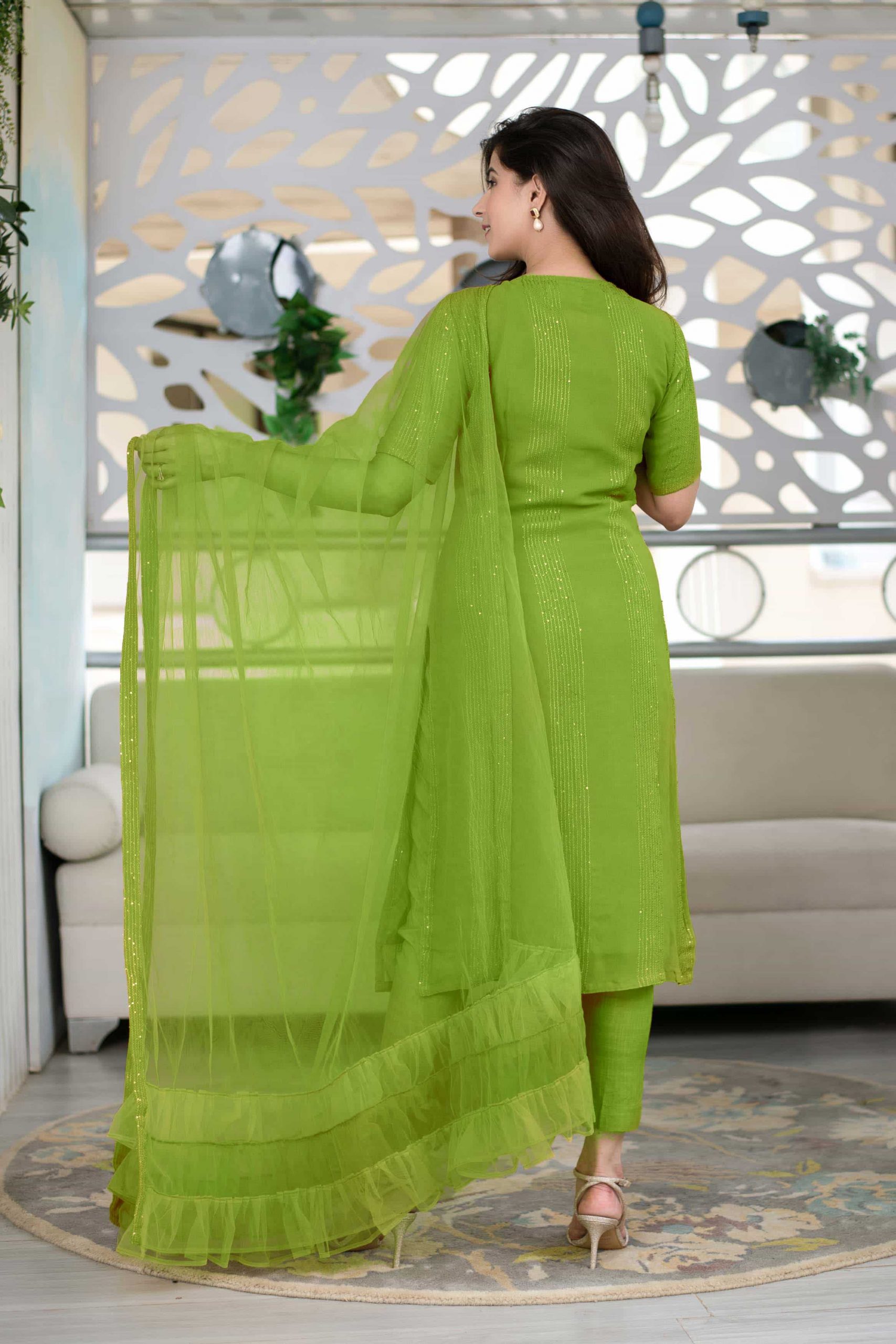 RTCKD 1040 Green Top: Heavy Rayon Dupatta: Net Work: Fancy Thread Embroidery Sequence Work Party, Wedding, Festive @1649/- Only | Salwar suit, Casual Suits, Creative suits, Designer Suits, Party Wear Suits, Straight Suits