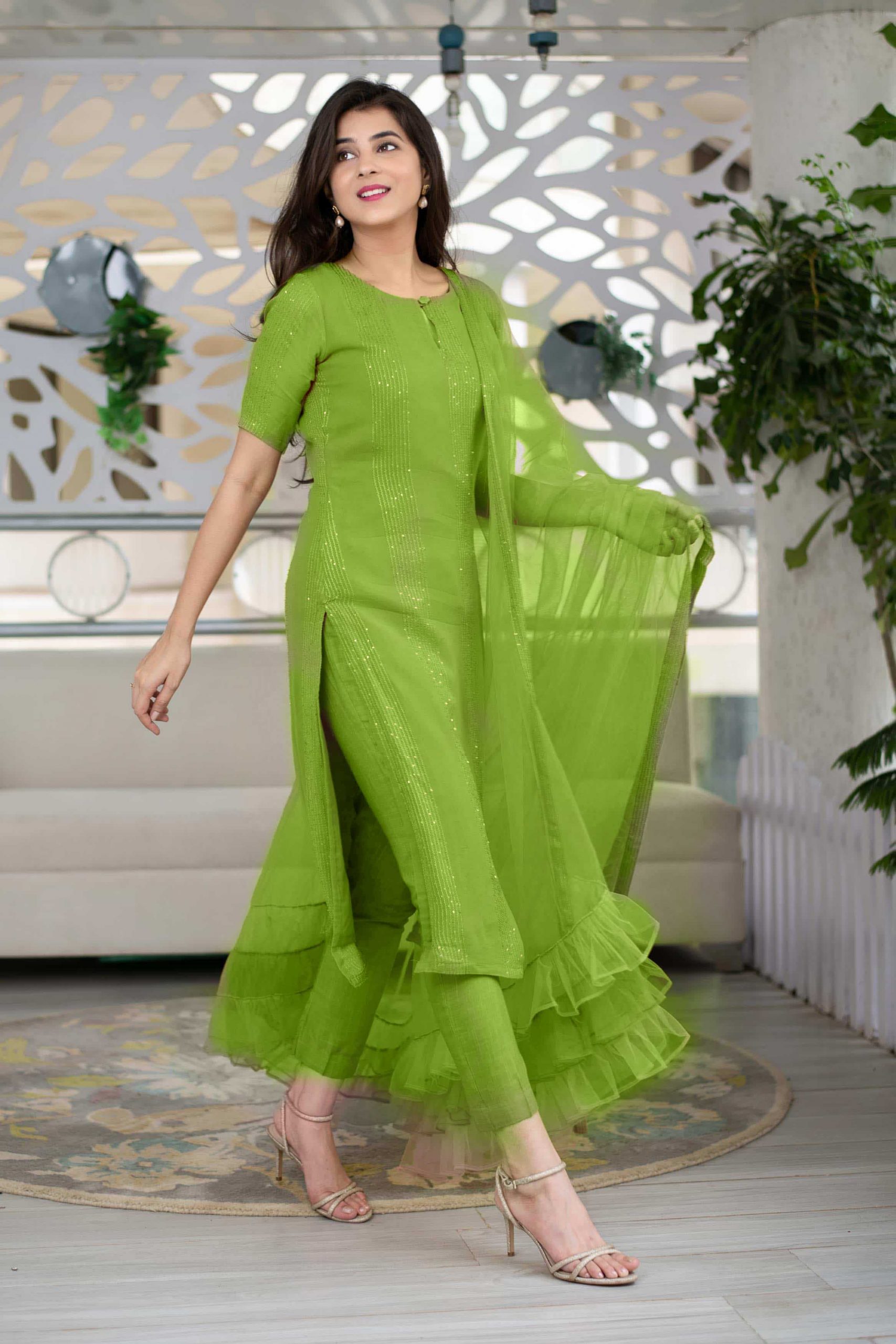 RTCKD 1040 Green Top: Heavy Rayon Dupatta: Net Work: Fancy Thread Embroidery Sequence Work Party, Wedding, Festive @1649/- Only | Salwar suit, Casual Suits, Creative suits, Designer Suits, Party Wear Suits, Straight Suits