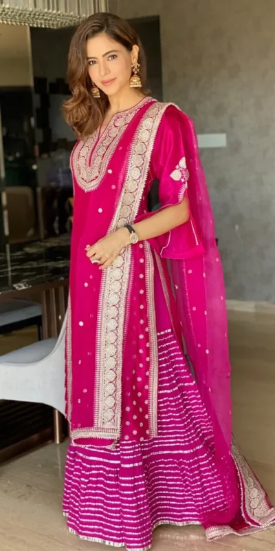 KD 1026 Pink Top : Taffeta Silk Glorious Pink Salwar Suit Work : Embroidery With Sequence Work Party, Wedding, Festive @1699/- Only | Salwar suit, Casual Suits, Creative suits, Designer Suits, Palazzo Suits, Party Wear Suits, Straight Suits