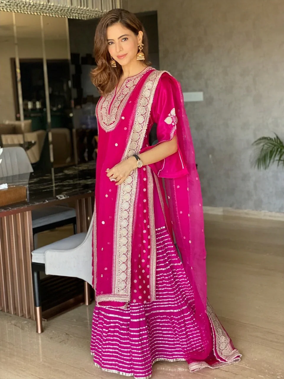 KD 1026 Pink Top : Taffeta Silk Glorious Pink Salwar Suit Work : Embroidery With Sequence Work Party, Wedding, Festive @1699/- Only | Salwar suit, Casual Suits, Creative suits, Designer Suits, Palazzo Suits, Party Wear Suits, Straight Suits