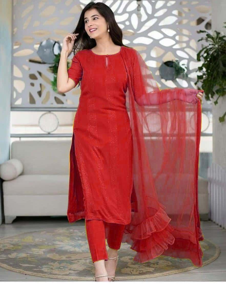 RTCKD 1040 Red Top: Heavy Rayon Dupatta: Net Work: Fancy Thread Embroidery Sequence Work Party, Wedding, Festive @1649/- Only | Salwar suit, Casual Suits, Creative suits, Designer Suits, Party Wear Suits, Straight Suits