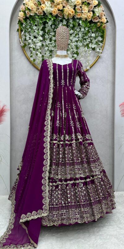 ZSR 6458 Wine color Faux Georgette With Embroidery thread with Sequence Top With Lehenga Traditional Wear, Wedding, Festive, Events. @2899/- | Lehenga, Bollywood Lehenga, Creative Lehenga, Designer Lehenga, Embroidered Lehenga, Party Wear Lehenga