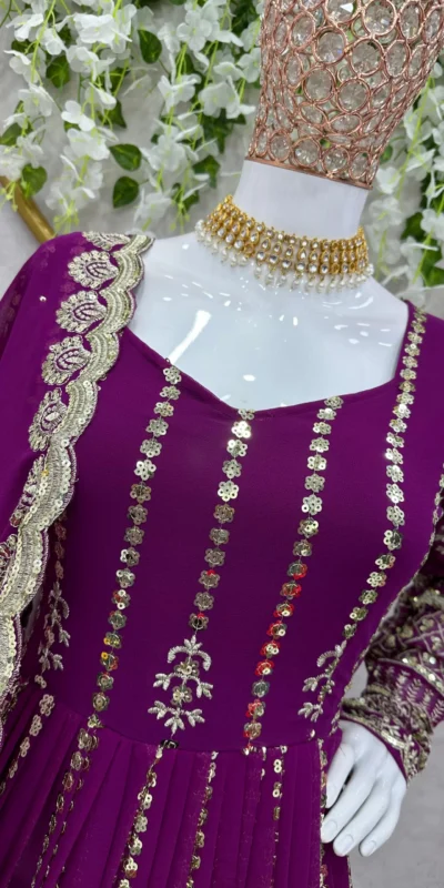 ZSR 6458 Wine color Faux Georgette With Embroidery thread with Sequence Top With Lehenga Traditional Wear, Wedding, Festive, Events. @2899/- | Lehenga, Bollywood Lehenga, Creative Lehenga, Designer Lehenga, Embroidered Lehenga, Party Wear Lehenga