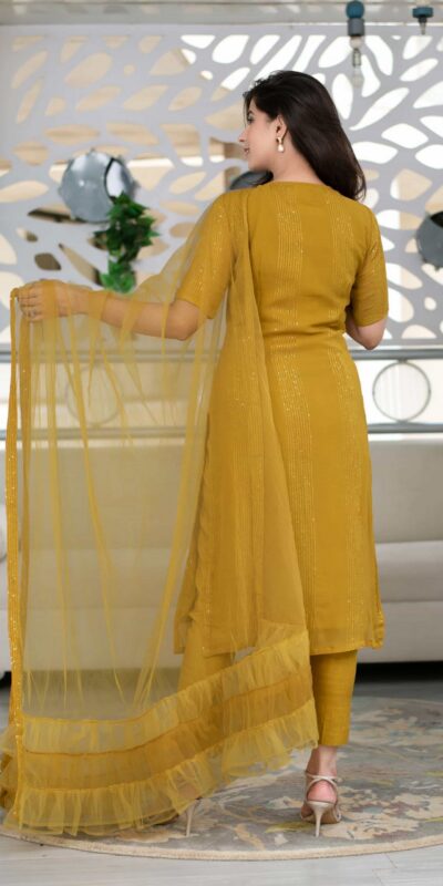RTCKD 1040 Yellow Top: Heavy Rayon Dupatta: Net Work: Fancy Thread Embroidery Sequence Work Party, Wedding, Festive @1649/- Only | Salwar suit, Casual Suits, Creative suits, Designer Suits, Party Wear Suits, Straight Suits