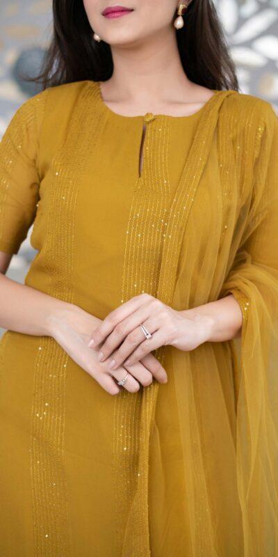 RTCKD 1040 Yellow Top: Heavy Rayon Dupatta: Net Work: Fancy Thread Embroidery Sequence Work Party, Wedding, Festive @1649/- Only | Salwar suit, Casual Suits, Creative suits, Designer Suits, Party Wear Suits, Straight Suits