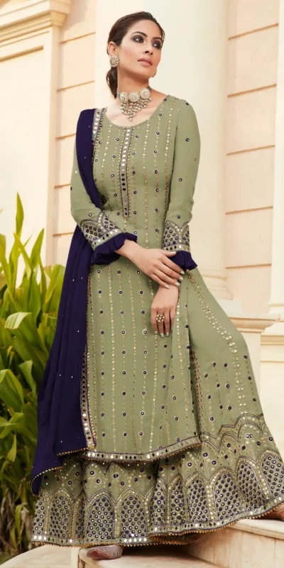 FC 9704 Green Blue Top : Georgette Work : Embroidery Work, Mirror Work Wedding, Festive, Events Black Georgette Embroidered Sharara @2099 | Salwar suit, Casual Suits, Creative suits, Designer Suits, Palazzo Suits, Party Wear Suits, Straight Suits