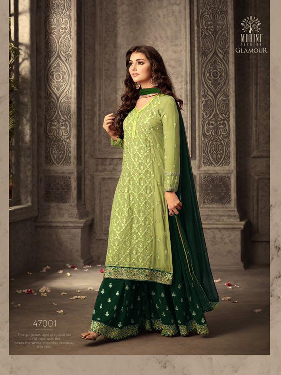 MOHINI 47001 LIGHTGREEN-GREENColor: LightgreenFabrics: Top :- Faux Georgette Embroidery And Stone Work Dupatta:- Nazmin Embroidery Work Lace | Salwar suit, Casual Suits, Creative suits, Designer Suits, Palazzo Suits, Party Wear Suits, Straight Suits