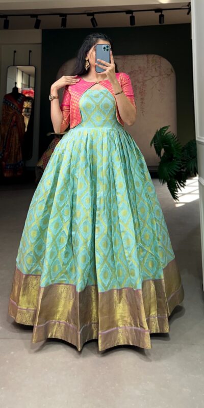 YNF 5301 Green Color Gown : Georgette Work : Printed Casual, Wedding, Festive, Events, Designer Party Wear, White Gown @1649/- | Gowns, Bollywood Gowns, Creative Gowns, Designer Gowns, Embroidered Gowns, Party Wear Gowns