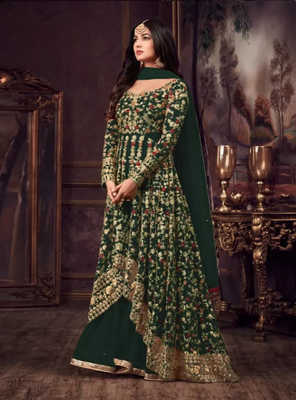 Maisha Women's Wear Green Color Heavy Net Embroidered Stone Work Sharara Suit
