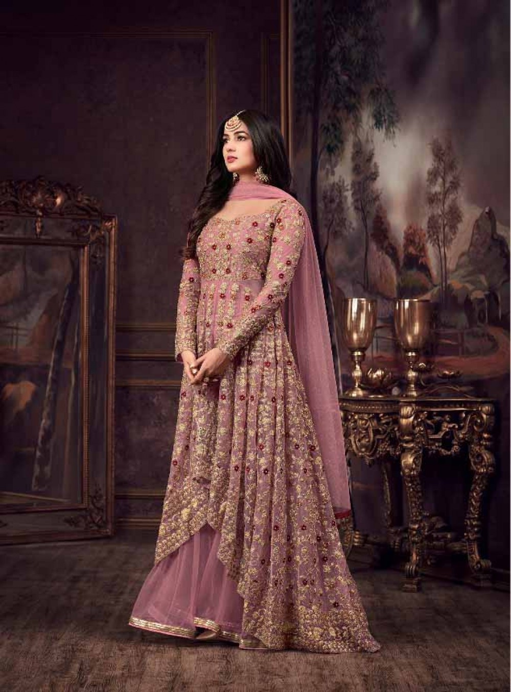 Maisha 5608 Pink Top : Heavy Net Work : Heavy Embroidery Coding With Diamond Work Bottom : Santoon Wedding, Party, Festive @3299/- | Anarkali Suits, Bollywood Anarkali, Creative-Anarkali, Designer Anarkali, Embroidered Anarkali, Party Wear Anarkali