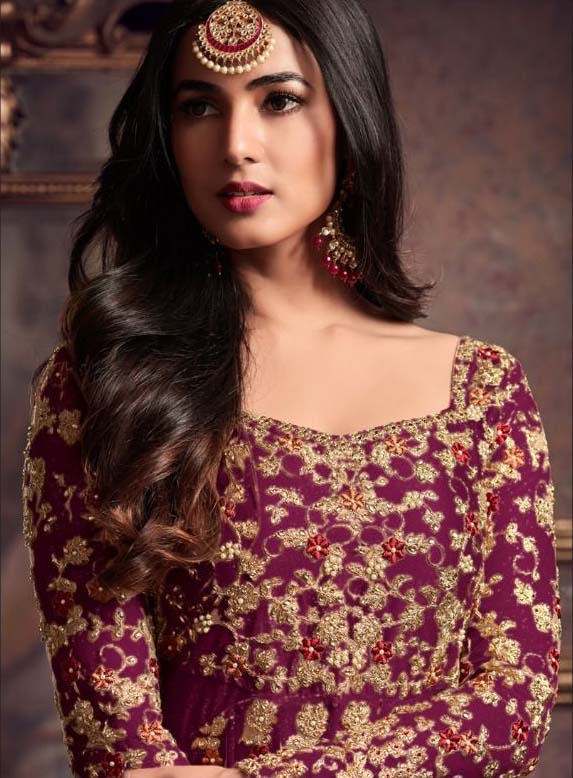 Maisha 5608 Purple Top : Heavy Net Work : Heavy Embroidery Coding With Diamond Work Bottom : Santoon Wedding, Party, Festive @3299/- | Anarkali Suits, Bollywood Anarkali, Creative-Anarkali, Designer Anarkali, Embroidered Anarkali, Party Wear Anarkali