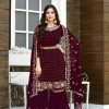 Mesmerizing Maroon color Georgette Embroidery Stone work Sharara Suit