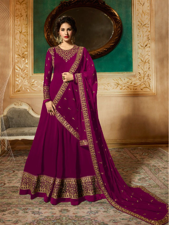 GLOSSY 9081 PinkColor: PinkFabrics: Top :- Heavy Georgette Embroidery work Dupatta:- Georgette with Embroidery Work +Stone with Lace | Anarkali Suits, Bollywood Anarkali, Creative-Anarkali, Designer Anarkali, Embroidered Anarkali, Party Wear Anarkali