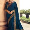 Exemplary Navy Blue Color Georgette Beautiful Lace Saree