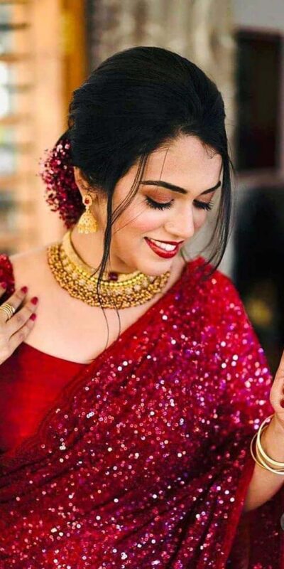 KF 1203 Red Saree Fabrics : Georgette Saree Work : Heavy Sequence Blouse Fabrics : Georgette With Silk Inner Work : Sequence Work Sleeves  | Sarees, Bollywood Sarees, Designer Sarees, Embroidered Sarees, Party Wear Sarees