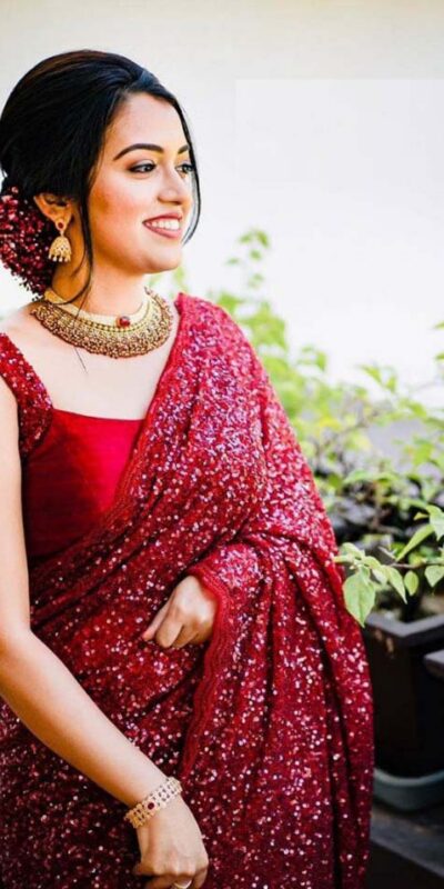 KF 1203 Red Saree Fabrics : Georgette Saree Work : Heavy Sequence Blouse Fabrics : Georgette With Silk Inner Work : Sequence Work Sleeves  | Sarees, Bollywood Sarees, Designer Sarees, Embroidered Sarees, Party Wear Sarees