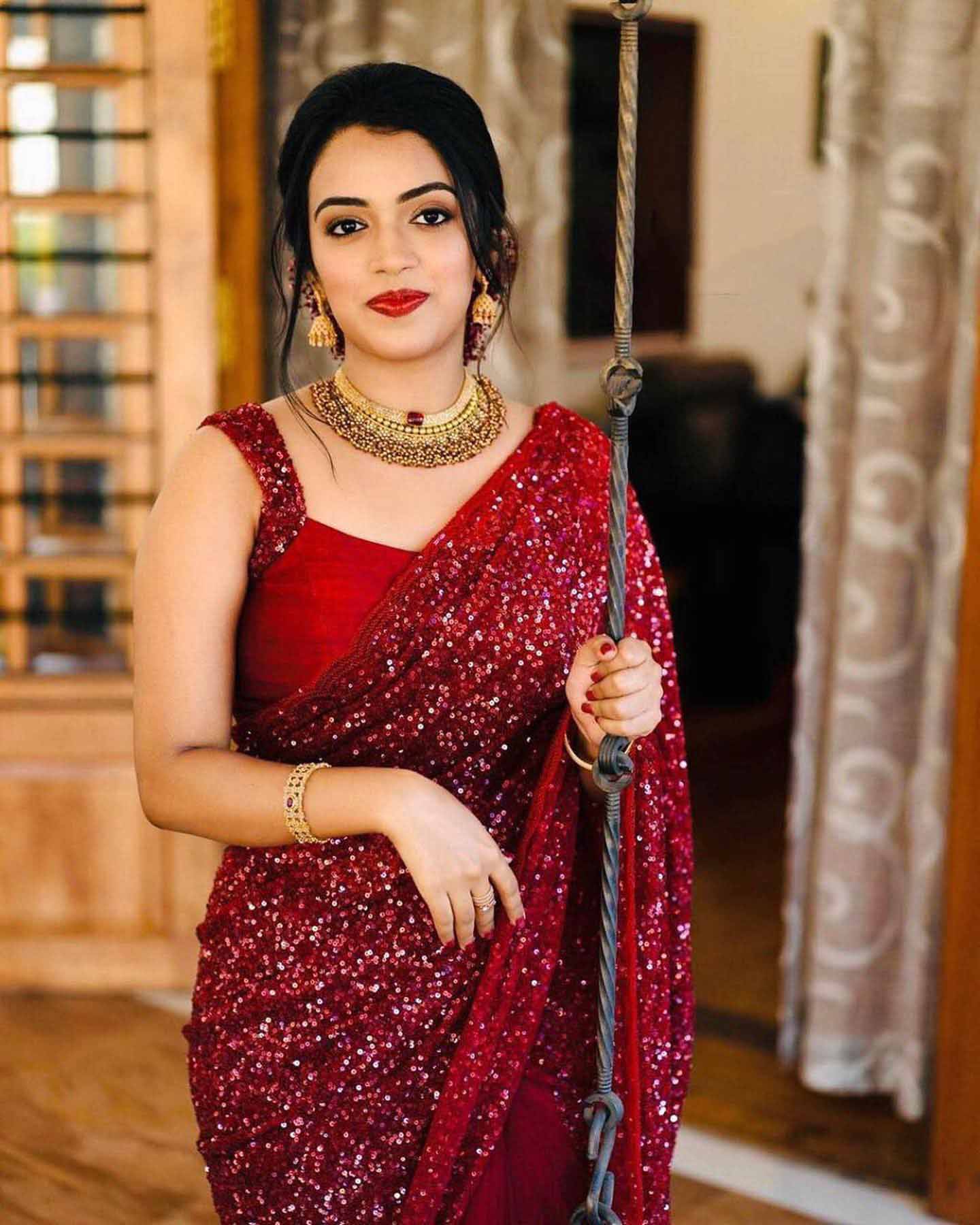 Red Color Vichitra Silk Party Wear Saree