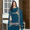 Mesmerizing peacock Blue color Georgette Embroidery Stone work Sharara suit