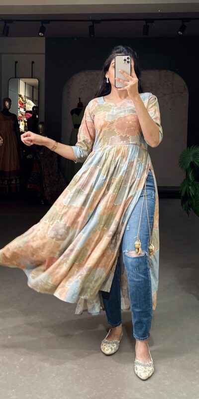 YNF 3305 Chiku Color: Fabrics: :- Rayon cotton With Foil Print Stitch Type: Fully-Stitched inside 2 inch extra margin support up to 36” to 40 ) | Kurti, Bollywood Kurti, Creative Kurtis, Designer Kurti, Party Wear Kurti, Selfie Kurti