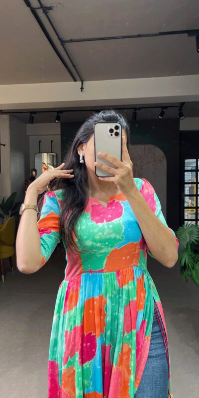 YNF 3305 Green Color: Fabrics: :- Rayon cotton With Foil Print Stitch Type: Fully-Stitched inside 2 inch extra margin support up to 36” to 40 ) | Kurti, Bollywood Kurti, Creative Kurtis, Designer Kurti, Party Wear Kurti, Selfie Kurti