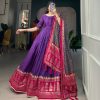 Purple Tussar Silk Foil Print Gown