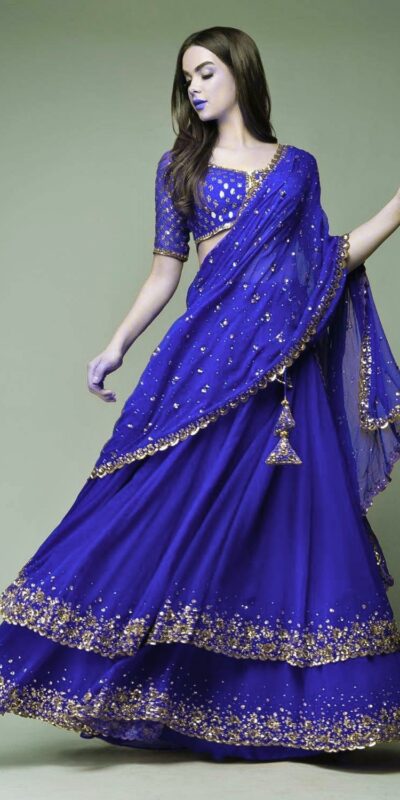 KF 1330 Royal Blue Lehenga : Georgette Blouse : Georgette Work : Sequence Embroidery Work With 2 Layer Ruffle Wedding, Party, Festive @2049/- Only | Lehenga, Bollywood Lehenga, Creative Lehenga, Designer Lehenga, Embroidered Lehenga, Party Wear Lehenga