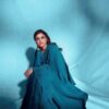 Stunning Parineeti Chopra In Peacock Blue Color Party Wear Pleated Saree